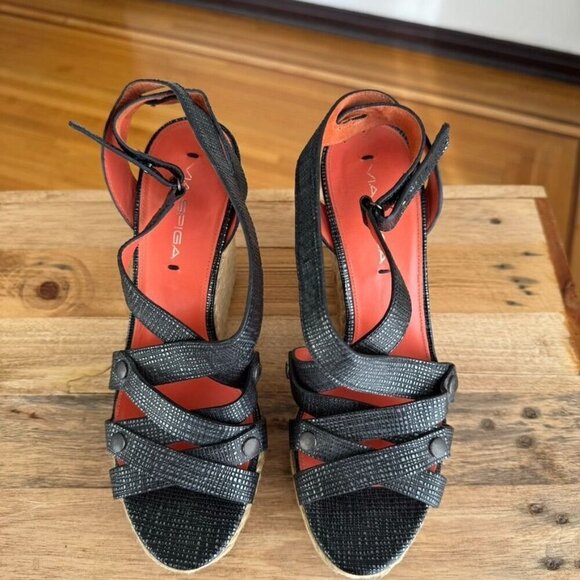 Y2K Via Spiga Karla Gray Textured Leather Strap Platform Espadrille Wedge Sandal - Picture 4 of 17